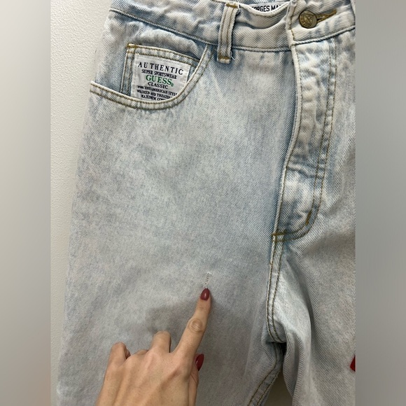 RARE Vintage 80s Guess by GEORGES MARCIANO Light Wash Patched High Waist Jeans - Picture 3 of 11